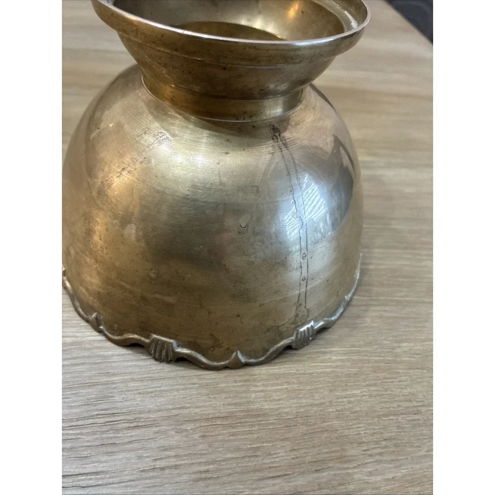 Solid Brass Bowl Scalloped Rim Pedestal Base VTG 6